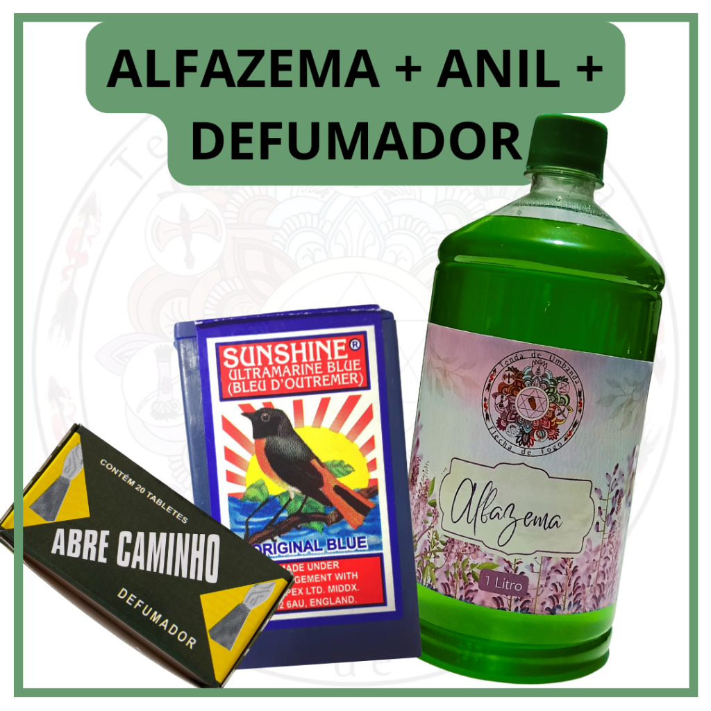 Kit Alfazema 1L, Anil, Defumador Tablete Abre Caminho