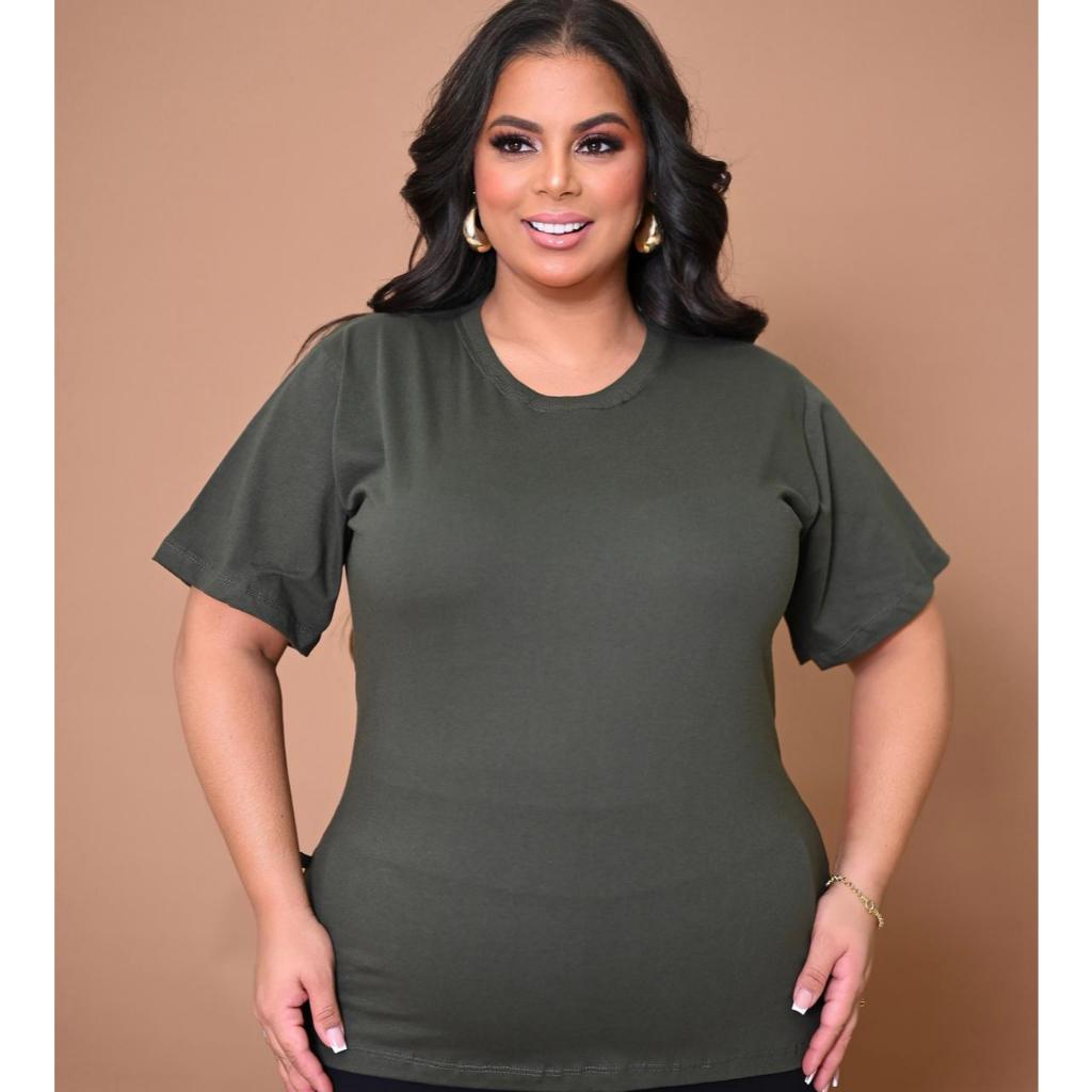 Blusa tshirt plus size básica 100% algodão g1 e g2, Várias Cores tamanho grande em Oferta na Shopee