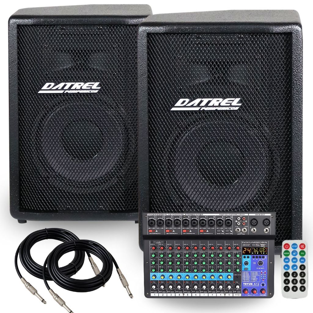 Kit Caixas Som 300w Ativa Passiva Acustica Profissional + Console Mesa 12 Canais Audio Profissional