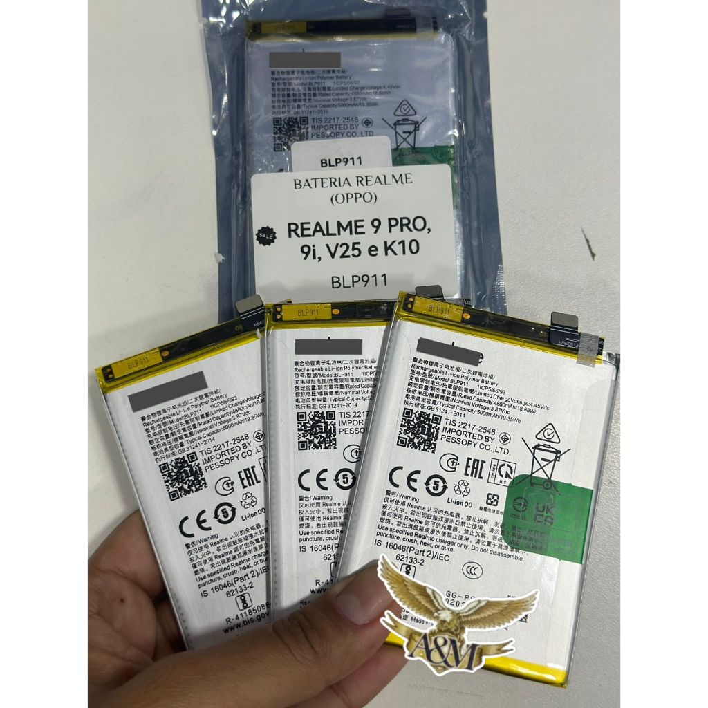 Bateria Realme BLP911 compativel com Realme 9 PRO, Realme 9i, Realme V25 e Realme K10