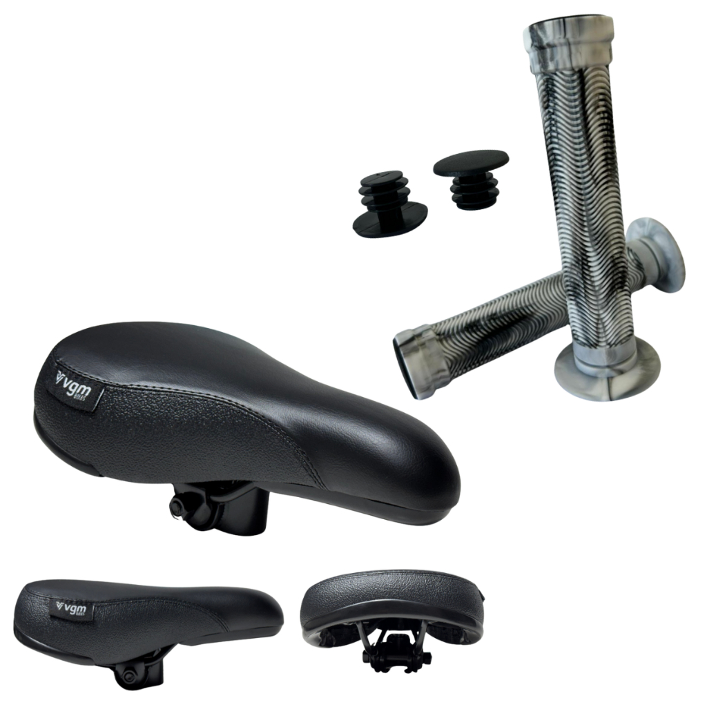 Selim Banco VGM  inspired Bike Bmx Grau Willing + Manopla Bmx  Branca Preta Importada Dirt Willing Grau Tipo Gios