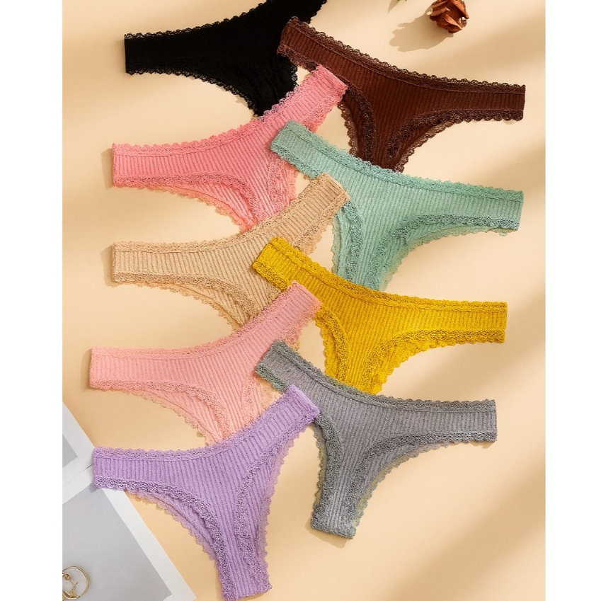 10 Calcinhas em Algodão Canelado Fio Dental com Renda Conforto e Sensualidade Moda Íntima Feminina em Oferta na Shopee