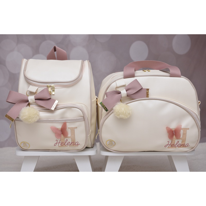 Kit Bolsa Maternidade Personalizado Luxo 2 Peças Mala + Mochila Multifuncional Térmico Impermeável em Oferta na Shopee
