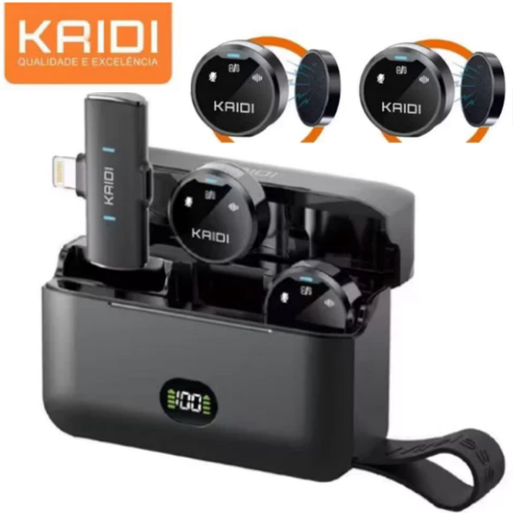 Kaidi Microfone De Lapela Duplo Profissional Sem Fio Para Tipo-C e Lightning