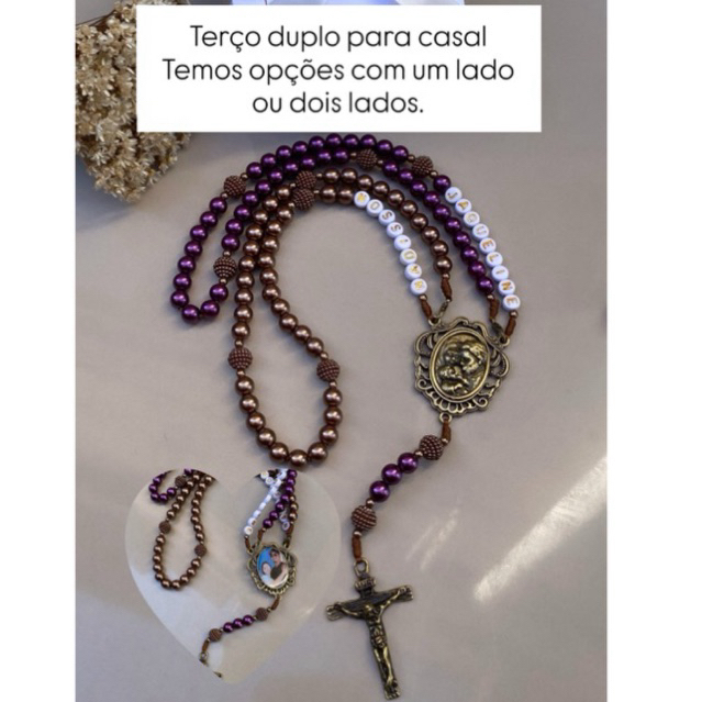 TERÇO PARA CASAL DUPLO PERSONALIZADO PRESENTE NAMORADOS DUPLO  LEMBRANCINHA PARA PADRINHOS BATIZADO CASAMENTO CRISMA