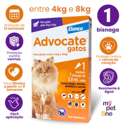 Antipulgas Advocate Gatos 4 a 8 Kg Elanco - 1 Bisnaga 0,8mL