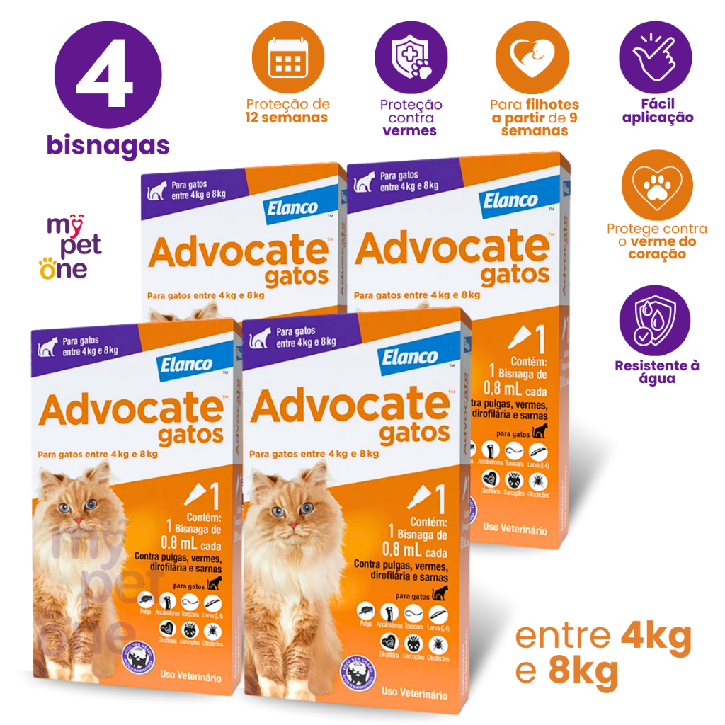 Kit 4 Antipulgas Advocate Elanco 0,8 mL para Gatos de 4 a 8 Kg - 1 Bisnaga em Oferta na Shopee