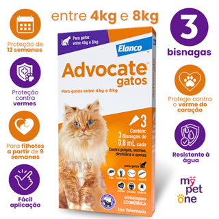 Advocate Elanco 0,8 mL para Gatos de 4 a 8 Kg - 3 Bisnagas em Oferta na Shopee