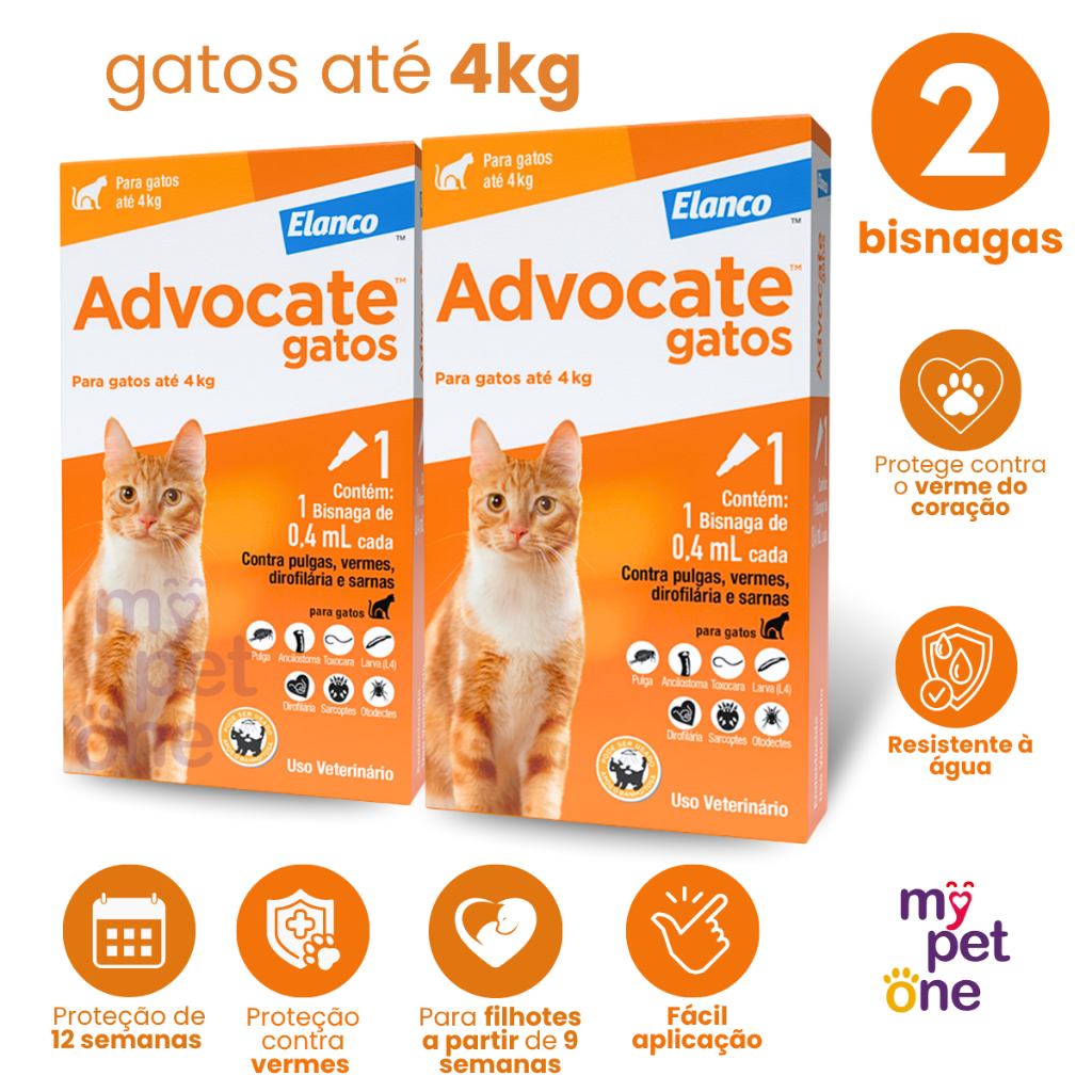 Kit 2 Antipulgas Advocate Elanco 0,4 mL para Gatos até 4 Kg - 1 Bisnaga em Oferta na Shopee