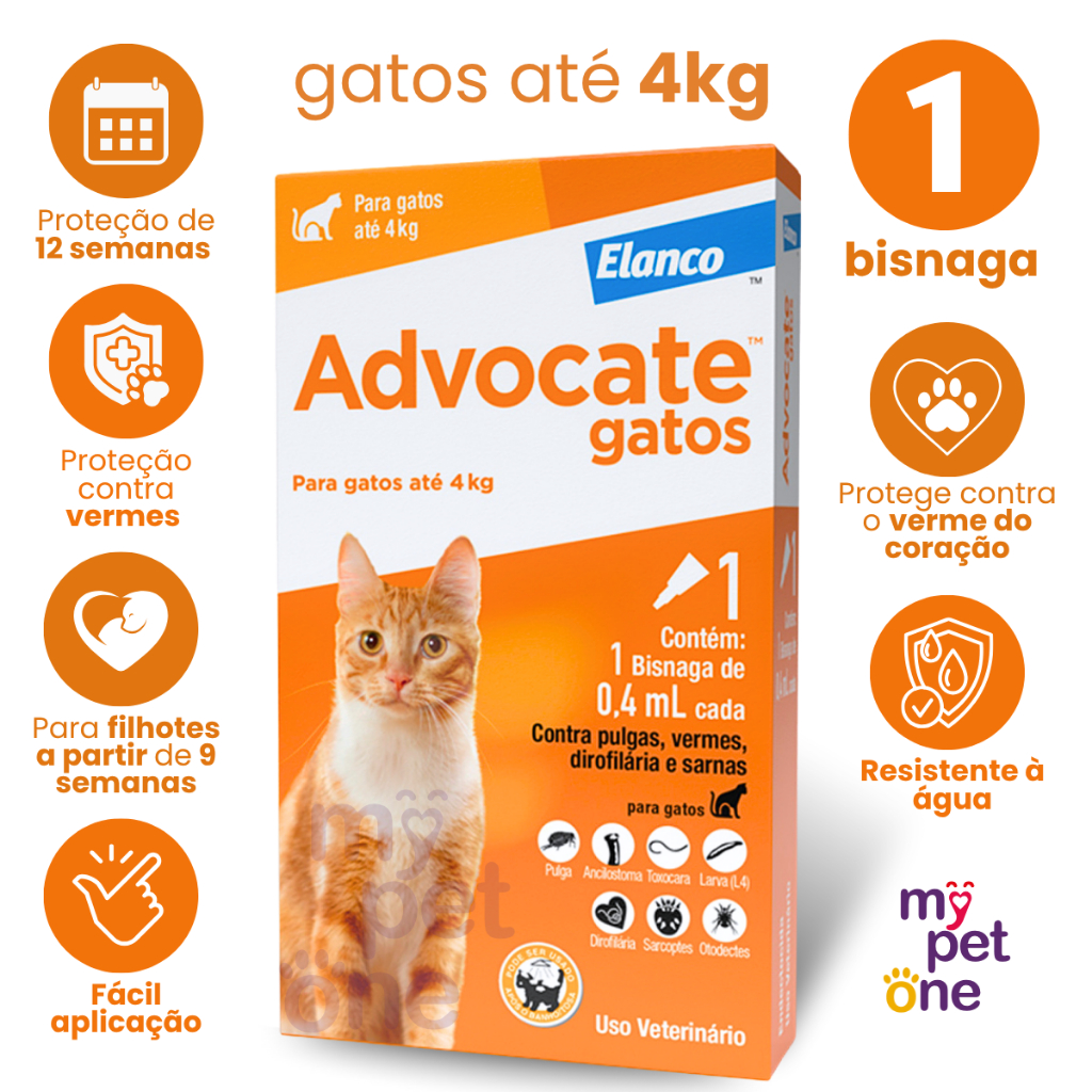 Advocate Elanco 0,4 mL para Gatos até 4 Kg - 1 Bisnaga em Oferta na Shopee