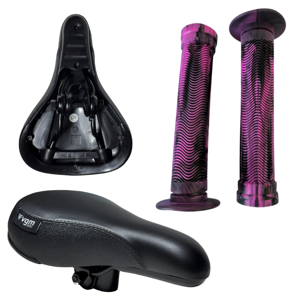Selim Banco VGM Inspired Bike Bmx Grau Willing + Manopla Bmx Rosa Preta Importada Dirt Willing Grau Tipo Gios