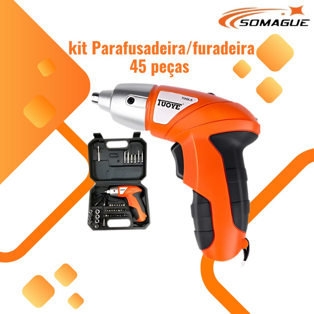 kit Parafusadeira/furadeira 45 Pçs À Bateria Carregador Usb Bivolt Oferta especial