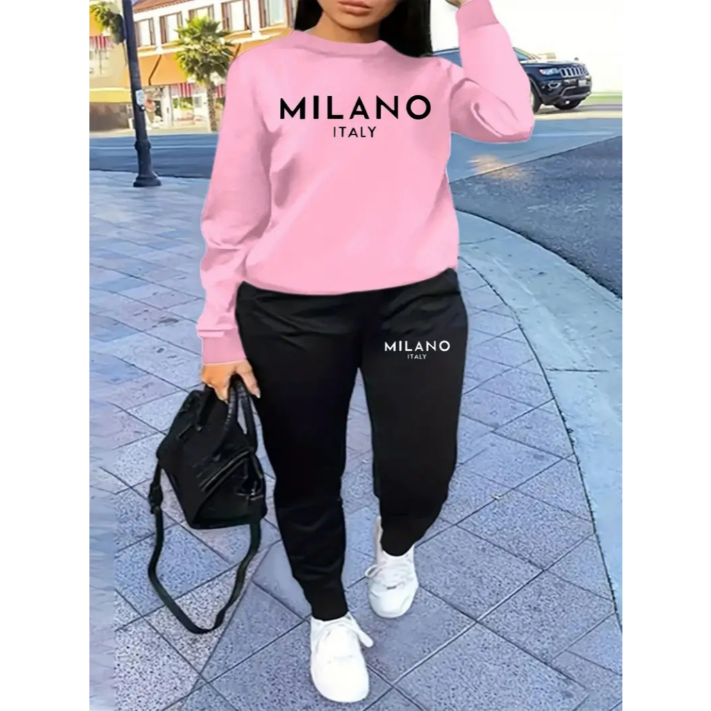 CONJUNTO MOLETOM+CALÇA FEMININO ALGODÃO 100% CASUAL E ELEGANTE MILANO ITALY