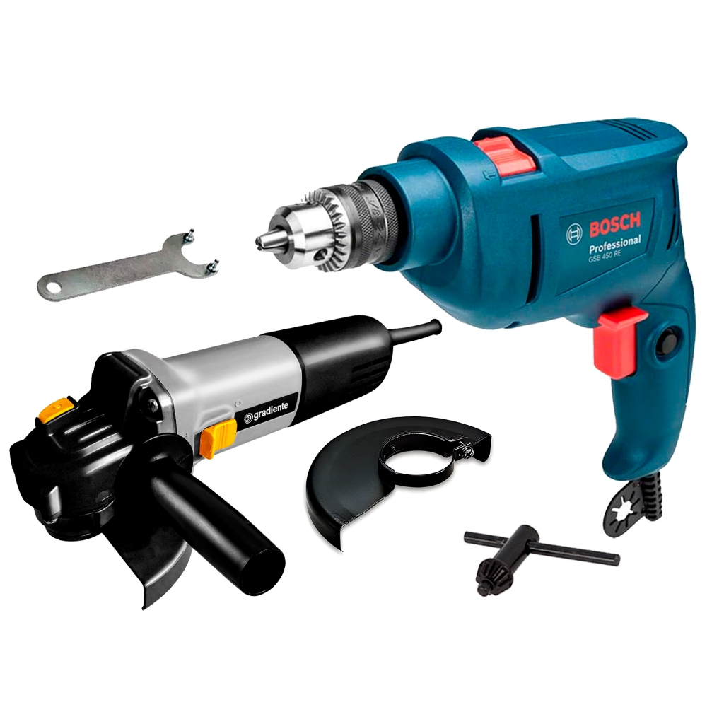 Furadeira Bosch Impacto Gsb 450w Re + Esmerilhadeira Angular 850w Cor Azul-aço Frequência 60 em Oferta na Shopee