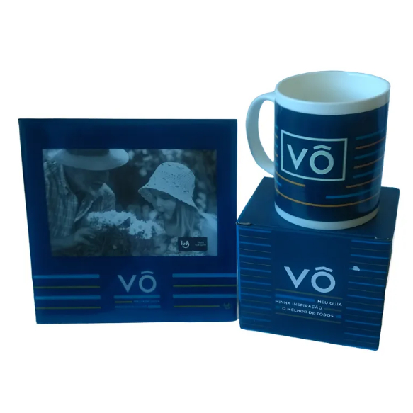 Kit Caneca Termossensível E Porta Retrato VÔ 10x15 Vô Ludi azul