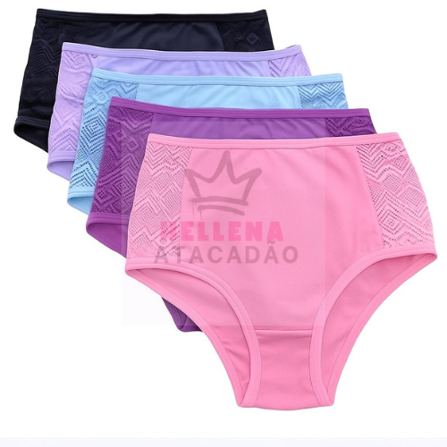 kit 4 calcinha calçola senhora cintura alta hot  pants REGULAR e PLUS SIZE conforto (KIT 4 VOVÓ)
