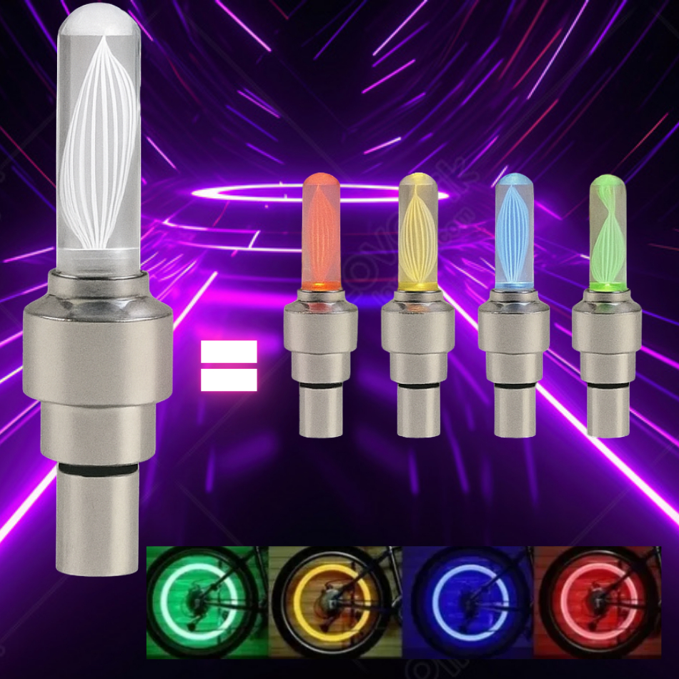 Par de LED para Pneu com 4 Cores em 1 – Segurança Sinalização Veículo Bico Pito Roda Aro Detalhe