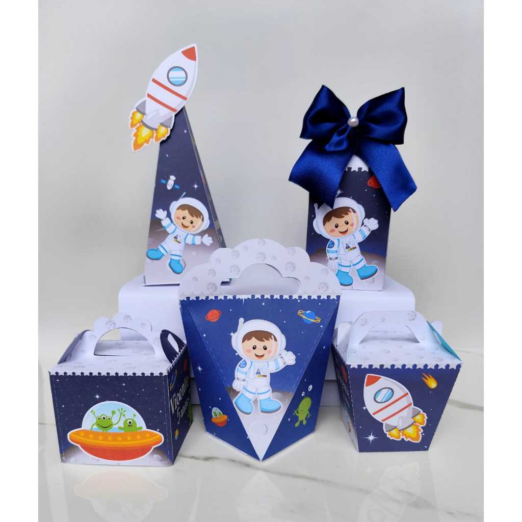 Kit Festa Personalizado Astronauta - Caixinhas para Aniversário - Lembrancinhas - Pegue e monte.