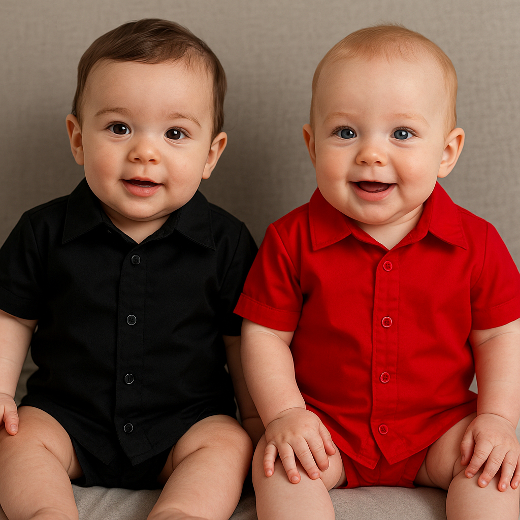 Camisa Social Infantil Manga Curta Bebê Menino 100% Algodão Preta - Tam. P/M/G | Diversas Cores