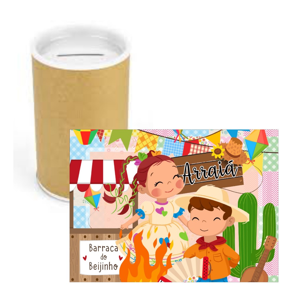 Cofrinho de Papelão + Adesivo Festa Junina/Arraiá VÁRIAS CORES - Cofre Lembrancinha Festa