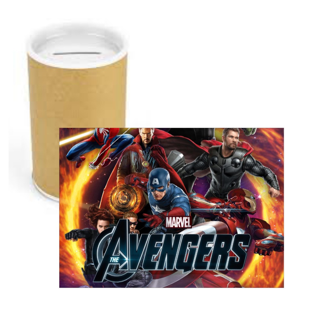 Cofrinho de Papelão + Adesivo Vingadores VÁRIAS CORES - Cofre Lembrancinha Festa Aniversário
