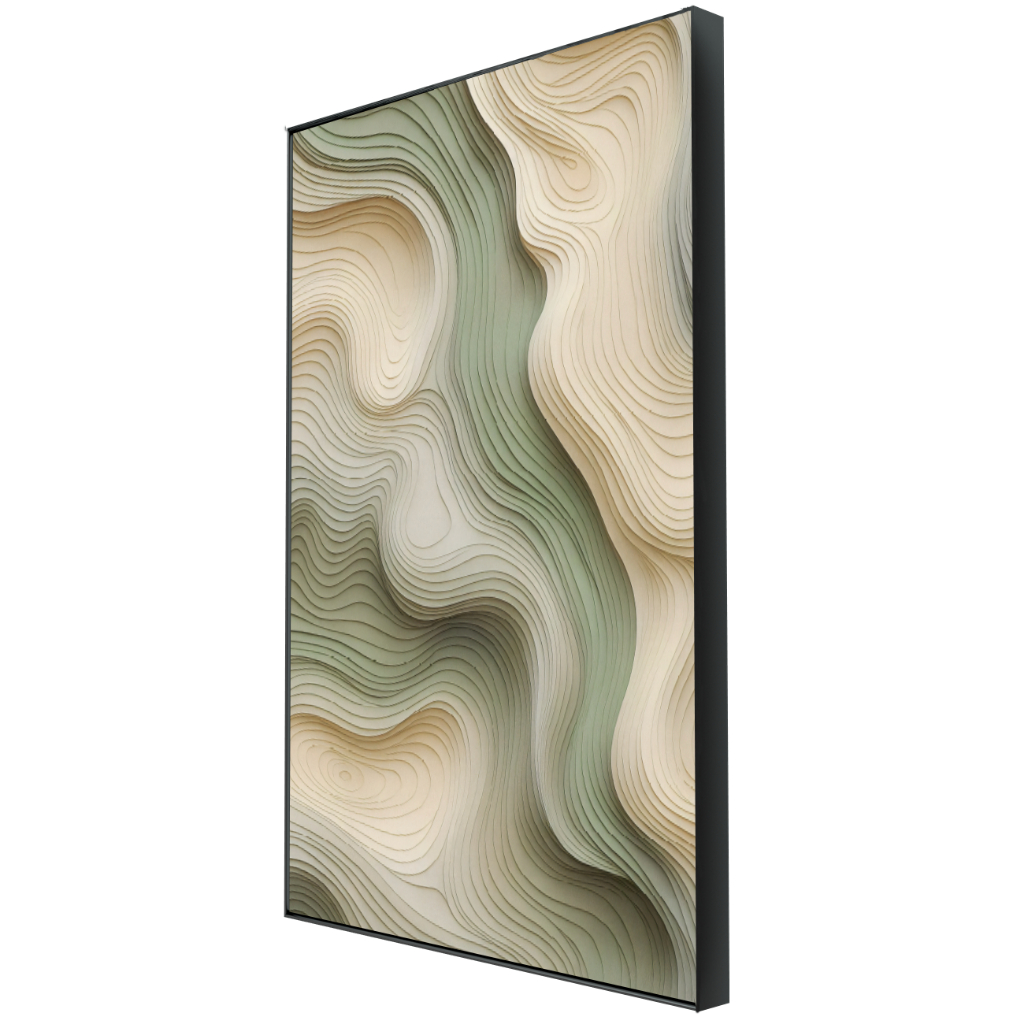 Quadro Decorativo Grande Moderno 80x120 cm Com Moldura Abstrato Dunas Verde e Bege — imagem 2 de 2
