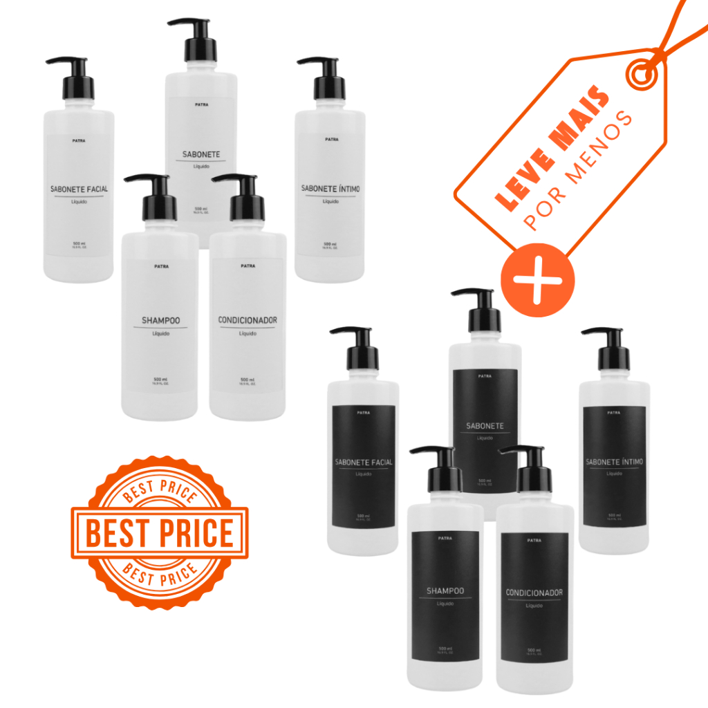 2 Kits Banho Frasco Branco 5pçs Shampoo Condicionador Sabonete líquido Sabonete íntimo e Sabonete facial Dispenser Cil.