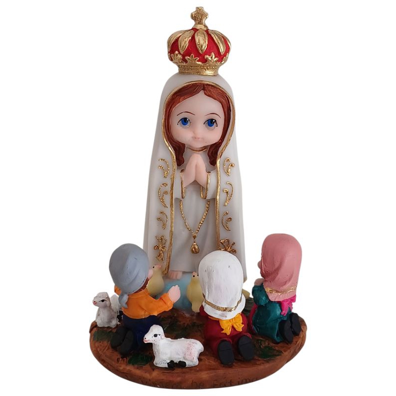 Imagem de Nossa Senhora de Fátima com Pastores Criança Baby Infantil 15cm Resina em Oferta na Shopee