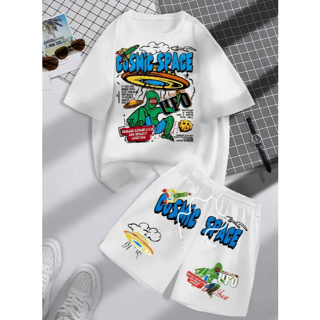 Kit Conjunto Camiseta e Bermuda Moletom Cosmic Space Et, Lançamento Exclusivo!!