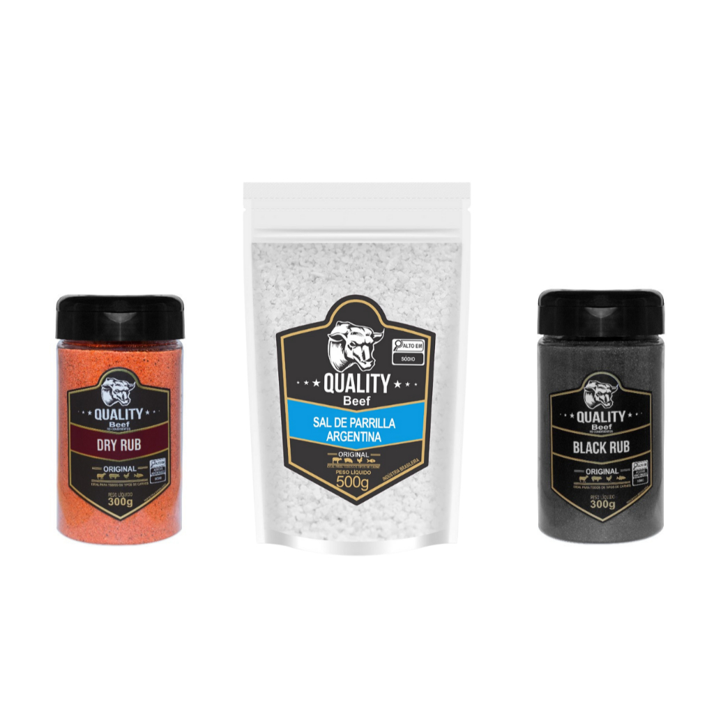 Kit Churrasco Quality Beef Sal Parrilla Argentina Refil 500g + Dry Rub e Black Rub 300g