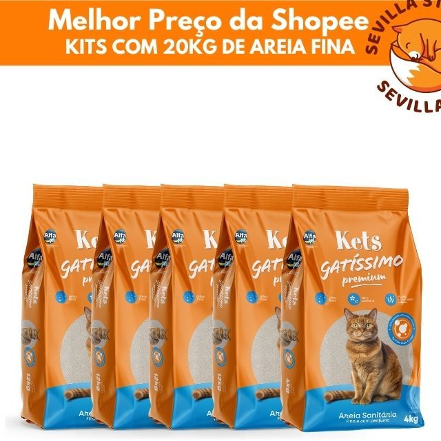 Kit Areia Biodegradável Atacado 20kg l 8kg 4kg Sanitária Premium Kets Gatissimo para Gatos Kit Areia Biodegradável Atacado 20kg l 8kg 4kg Sanitária Premium Kets Gatissimo para Gatos