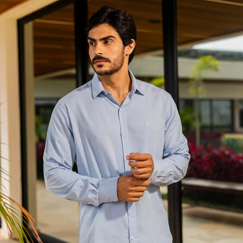 Camisa Social Manga Longa Masculina Slim Fit Alta Qualidade Viscose com Trama Linho, Leve, de Botão, Premium Casual Chiq