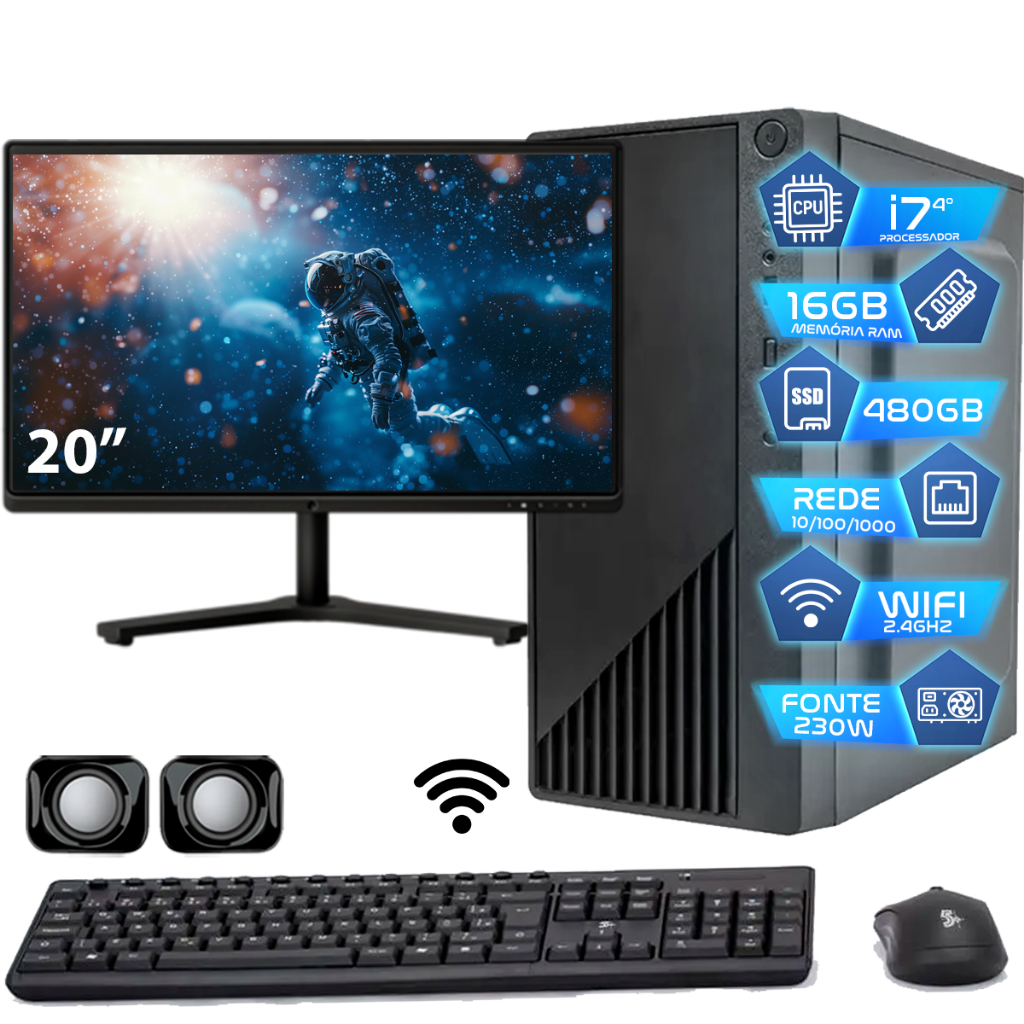 Computador Intel I7 4° 16gb SSD 480GB Monitor 20' - Completo