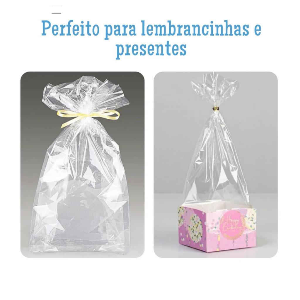 50 Saquinhos transparente celofane 25cm x 36.7cm Saquinho Bala Pirulito Cesta Presentes
