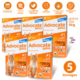 Kit 5 Antipulgas Advocate Elanco 0,4 mL para Gatos até 4 Kg - 1 Bisnaga em Oferta na Shopee