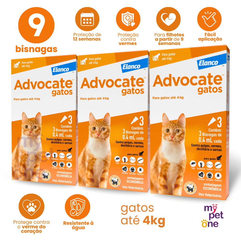 Kit 3 Advocate Elanco 0,4 mL para Gatos até 4 Kg - 3 Bisnagas em Oferta na Shopee