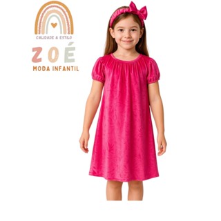vestido princesinha plush com estampa floral 3D mais uma faixa em Oferta na Shopee