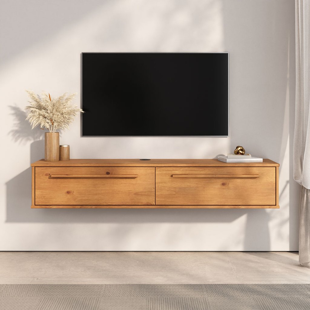 Rack Suspenso Flutuante 145 cm Compacto Madeira TV 55 Freijó TECCA em Oferta na Shopee