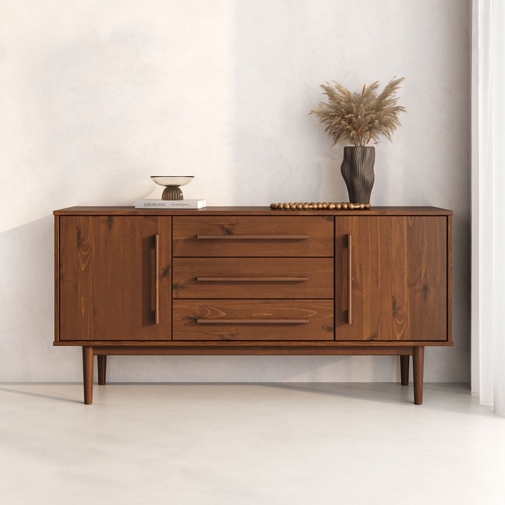 Buffet Balcão Pequeno Madeira 145 cm 2 Portas 3 Gav TECCA