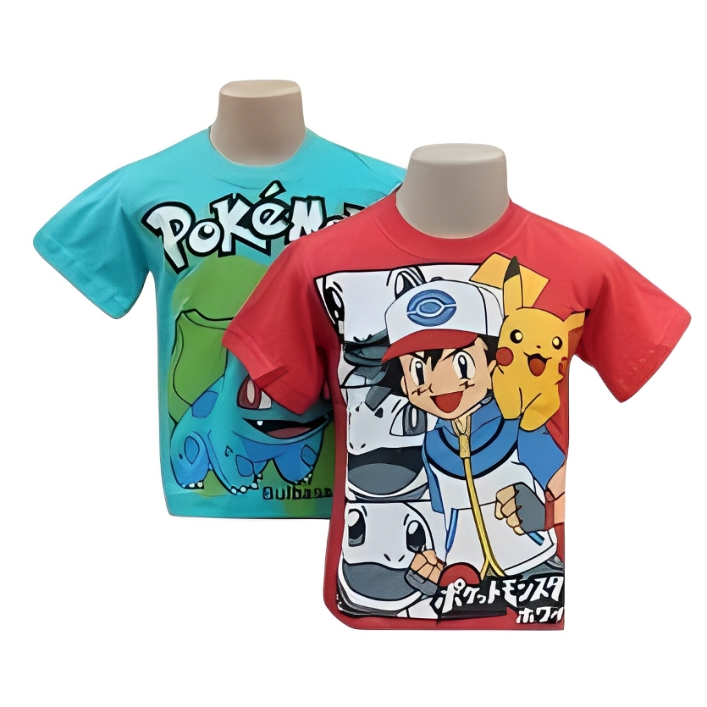 camiseta algodao infantil pokemom kit com 2 camisa ash squirlt bubassauro picachu Promocao