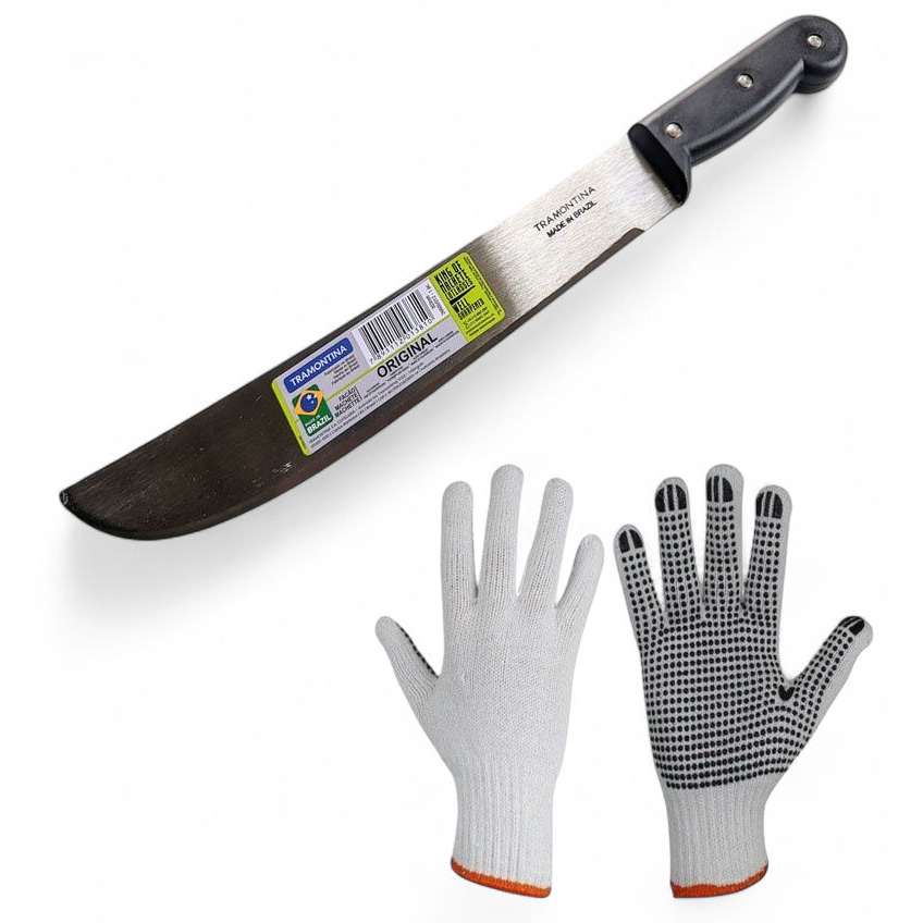 Facão para mato galgo cana jardinagem 12" polegadas Tramontina + Luvas para as mãos