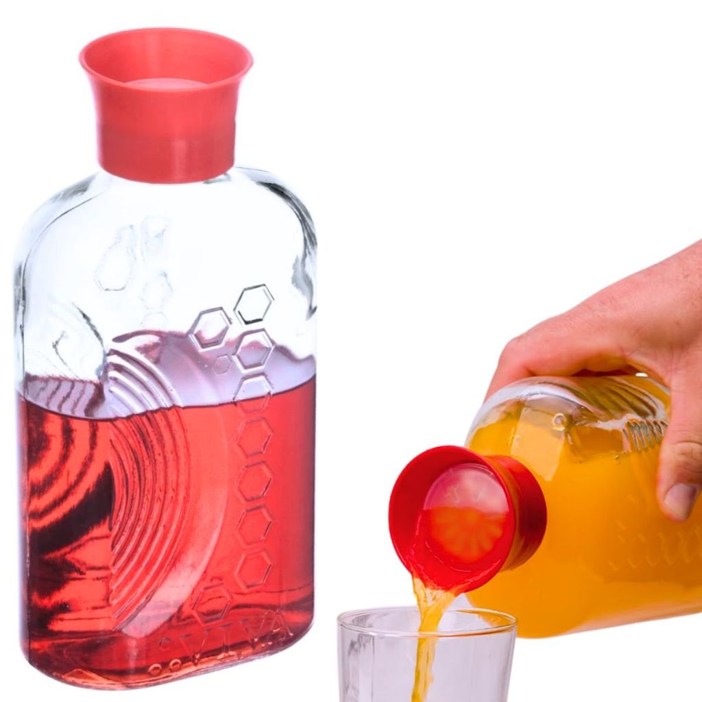 Garrafa Vidro Geladeira Água Suco com Tampa Automática 1L