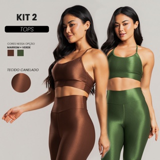 Kit 2 Top fitness feminino academia canelado brilhoso em Oferta na Shopee