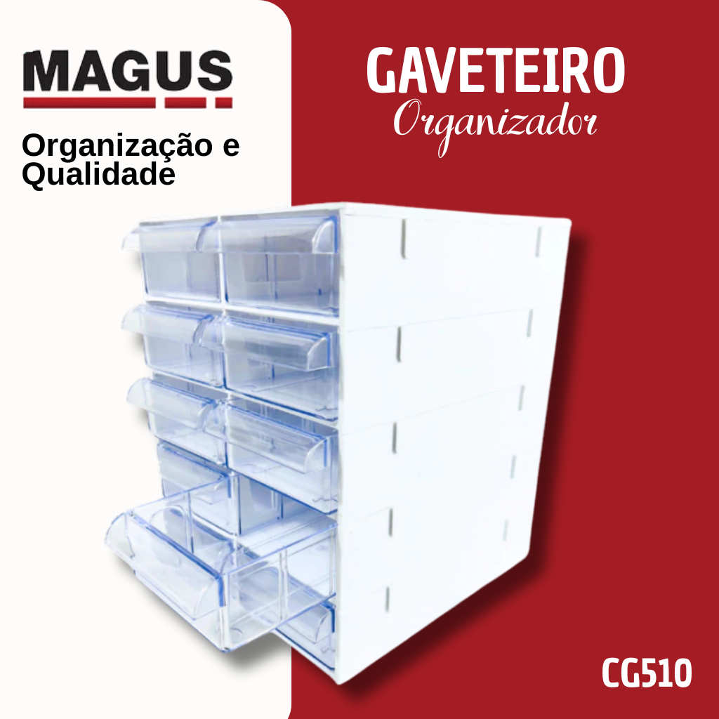 Gaveteiro CG510 Magus Branco – 10 Gavetas Organizadoras Grandes | Multiuso e Resistente