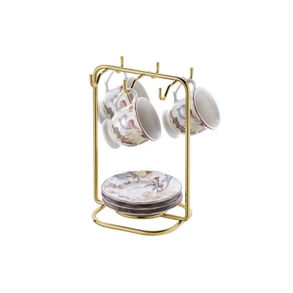 Suporte Organizador Porta Xícaras De Café e Pires Com 6 Ganchos Dourado Future em Oferta na Shopee