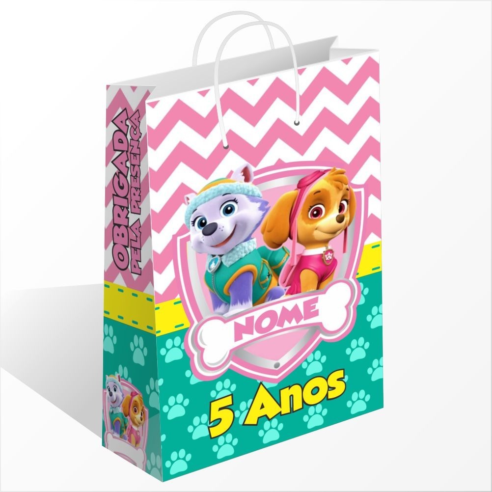 Sacolinha Personalizada Skye e Everest Patrulha Canina Personalizado Nome Sacolinha Surpresa Festa de Aniversário