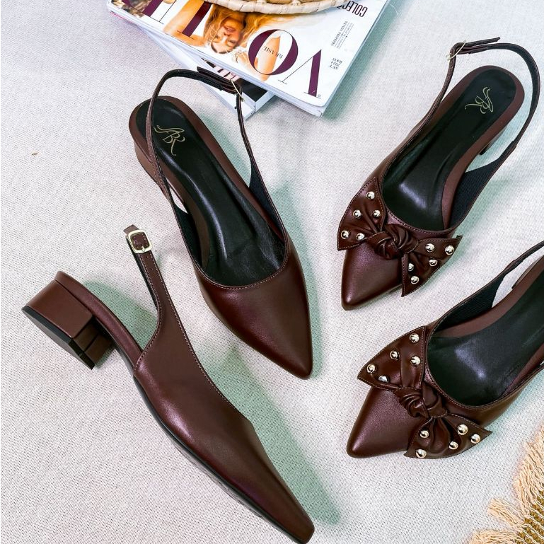 Sapato Scarpin Feminino Slingback Salto Baixo 3cm Confortável Bico Fino Aberto Atrás em Oferta na Shopee