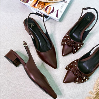 Sapato Scarpin Feminino Slingback Salto Baixo 3cm Confortável Bico Fino Aberto Atrás