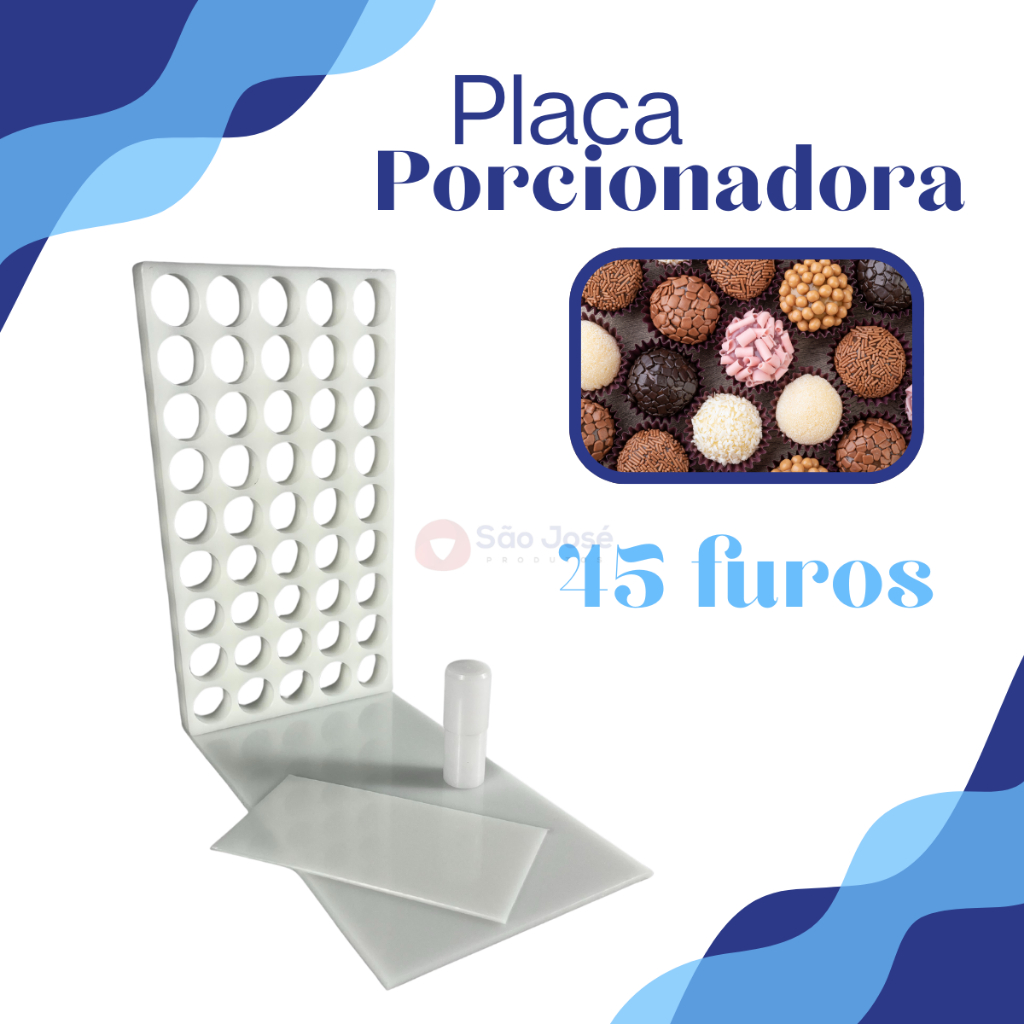 Placa Porcionadora De Doces Brigadeiro Beijinho 45 furos com bastão e espátula em Oferta na Shopee