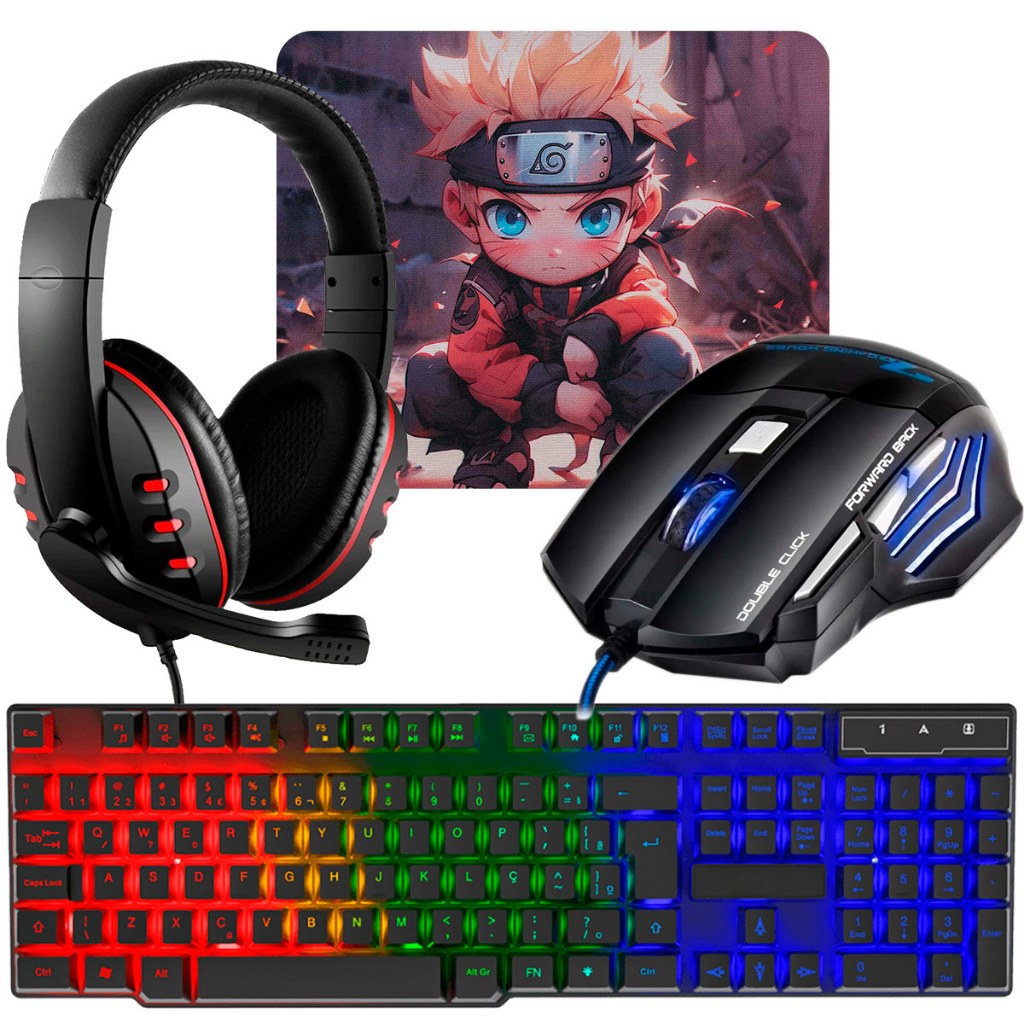 Kit Gamer Completo com Teclado Semi Mecânico, Headset, Mouse e Mousepad